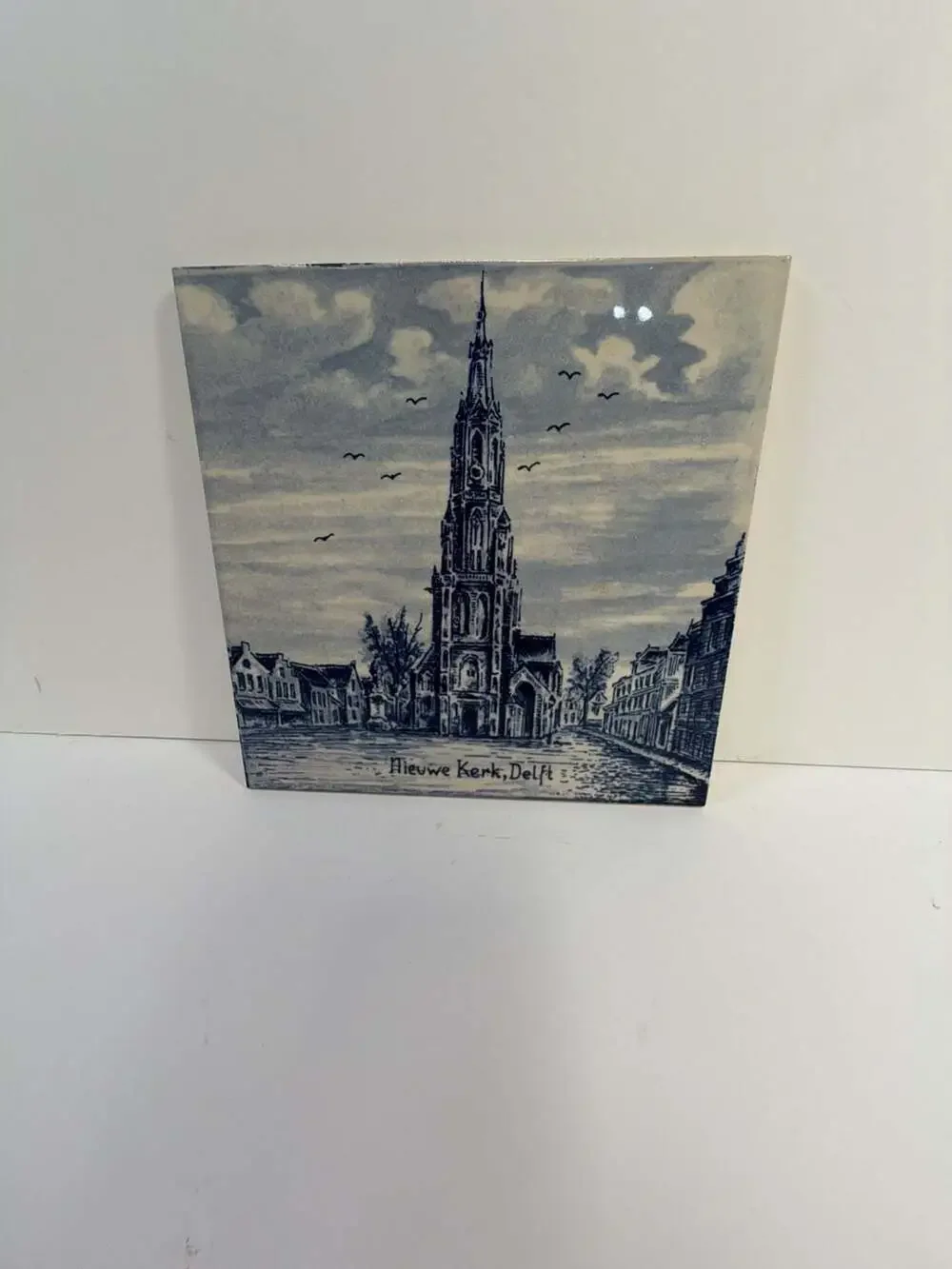 Vintage Delft Blauw Handpainted Nieuwe Kerk Delft Ceramic Tile
